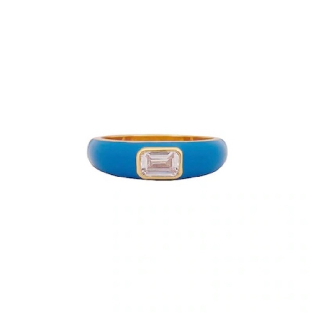 NWT REVOLVE Petit Moments Enamel Dome Stone Ring Chambray Blue Gold
